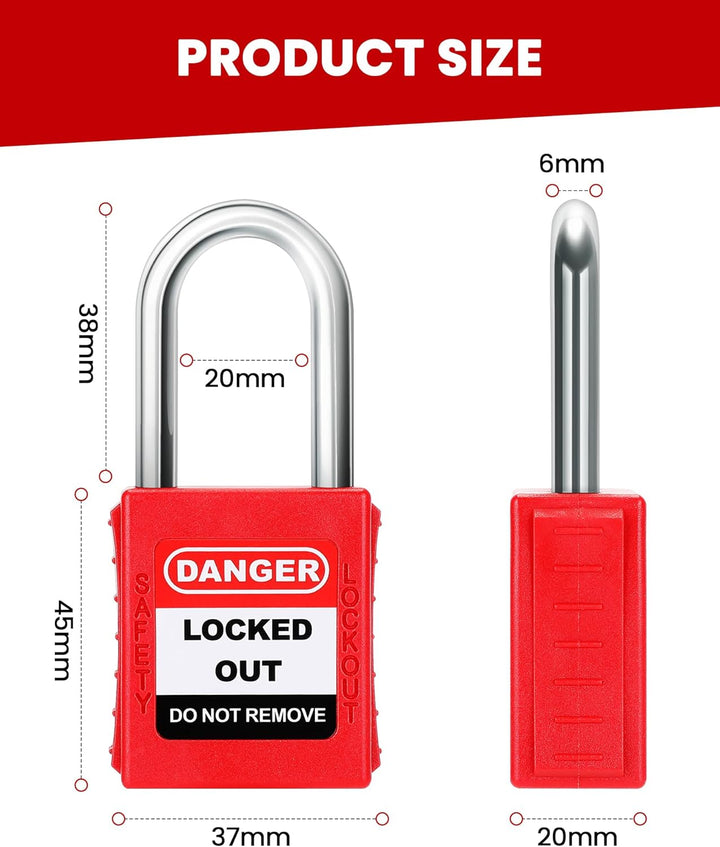 Lockout Vorhängeschloss Set, 10 Stück Watherproof Schloss mit Schlüsseln, 38mm Lockout Tagout Schlös