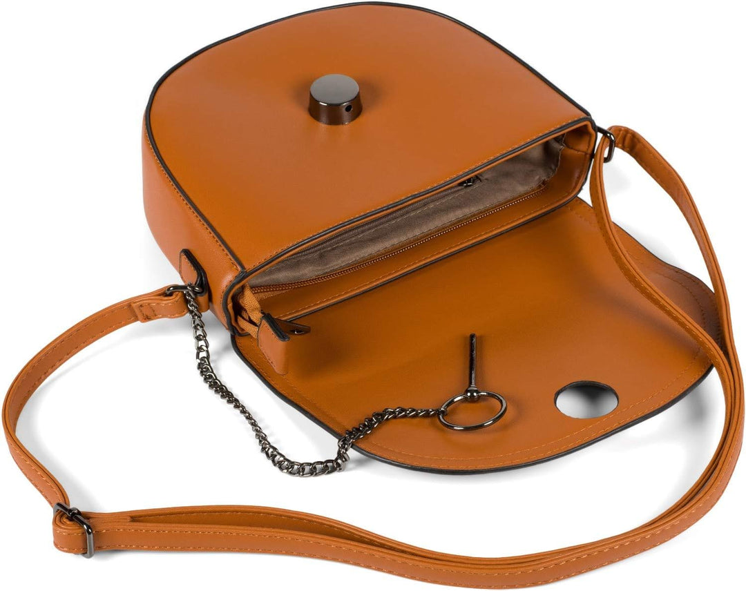 styleBREAKER Damen halbrunde Saddle Bag Umhängetasche einfarbig, Stift Verschluss und Kette, Schulte