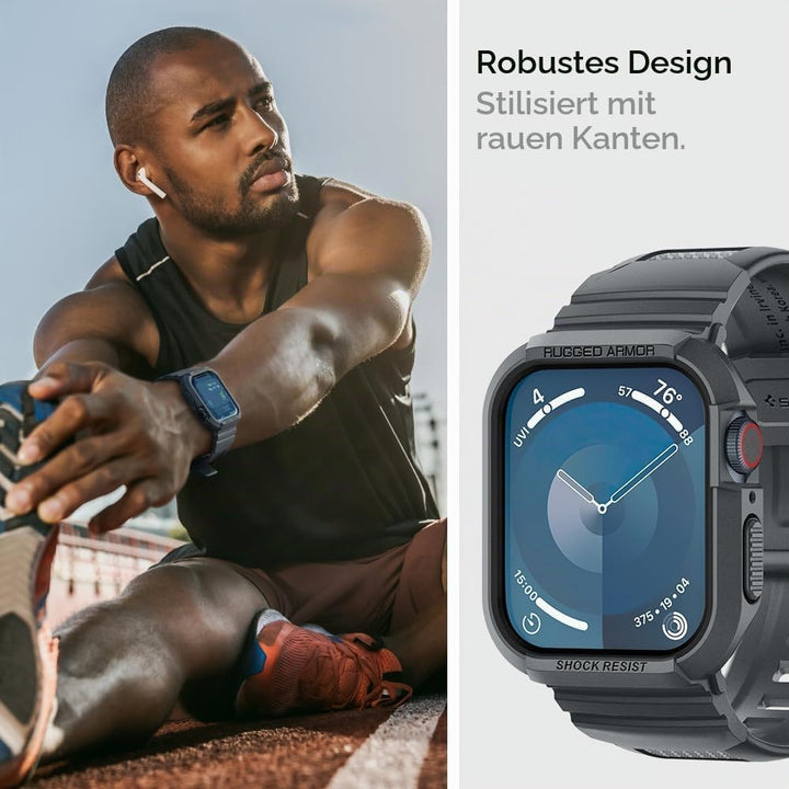 Spigen Rugged Armor Pro Hülle mit Band für Apple Watch 45/44mm | TPU-Unibody-Hülle mit Armband, Carb