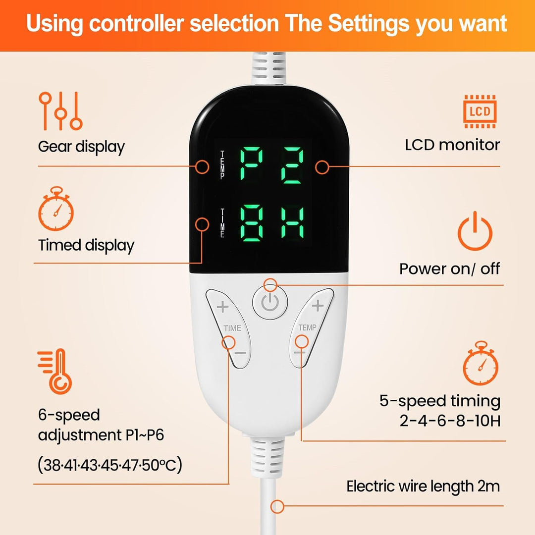 Heizdecke mit Abschaltautomatik, Elektrische Heizdecke, 160 x 130 cm | 10H Timer | bei 30°-40° wasch