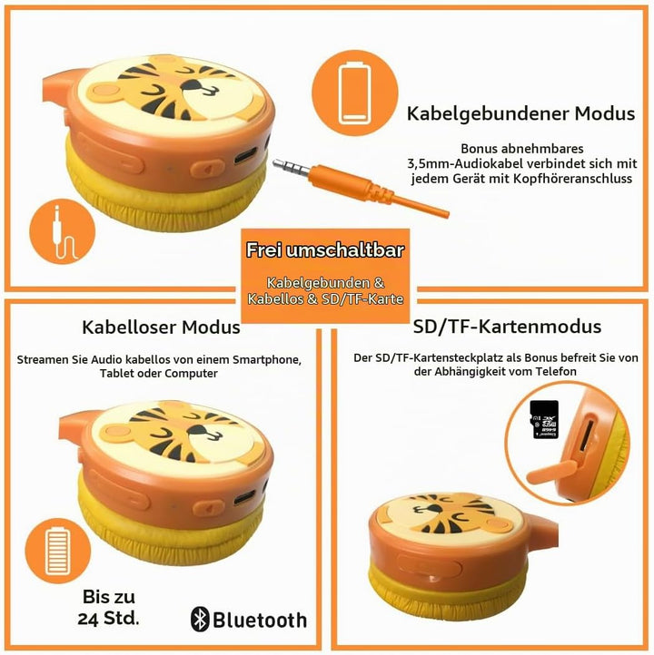 Bluetooth Kopfhörer Kinder, Kinder Kopfhörer mit Kabel, Mikrofon, 85dB Lautstärkebegrenzung, 3.5mm J