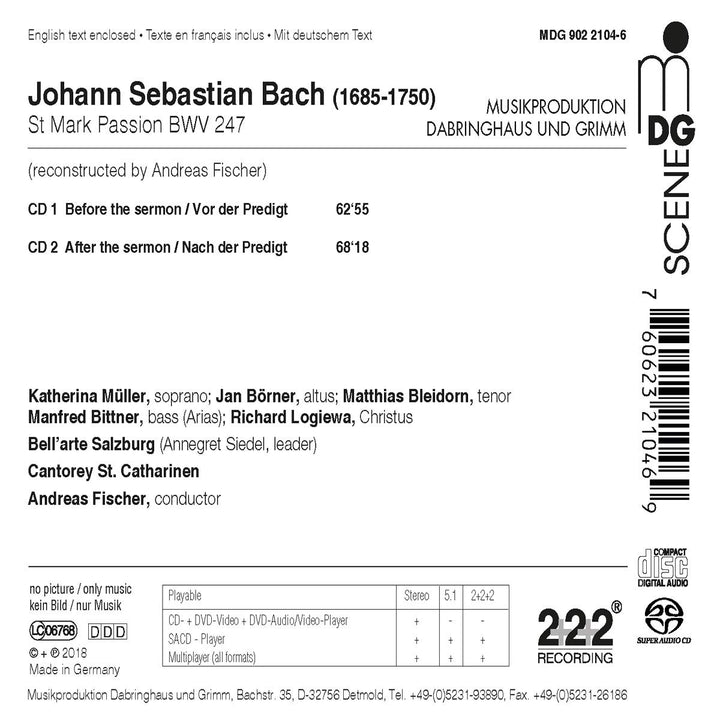 Markus Passion Bwv 247, Audio-CD