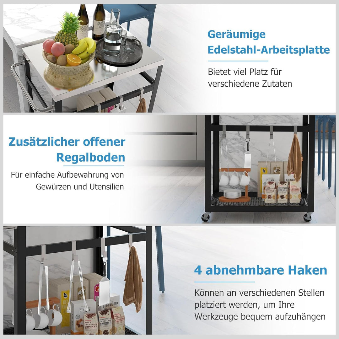 COSTWAY Grillwagen Outdoor, Grilltisch mit 2 Ablagen & 4 Rädern & Griff & 4 Haken, Pizzatisch Beiste