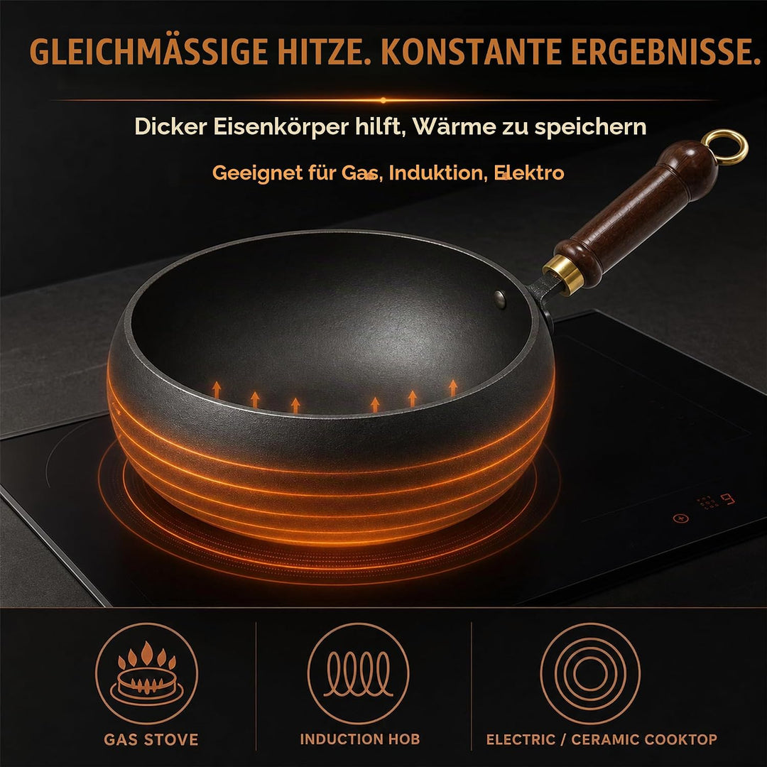 Eisentopf, unbeschichtet, handgeschmiedet, grosser Bauch, Suppentopf, Bratpfanne für vielseitiges Ko