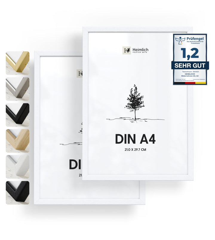 Heimlich® 2 x Bilderrahmen DIN A4 21x30 cm Weiss Holz Rahmen 2-Pack | Dokumentenrahmen 21x29,7 cm Kl