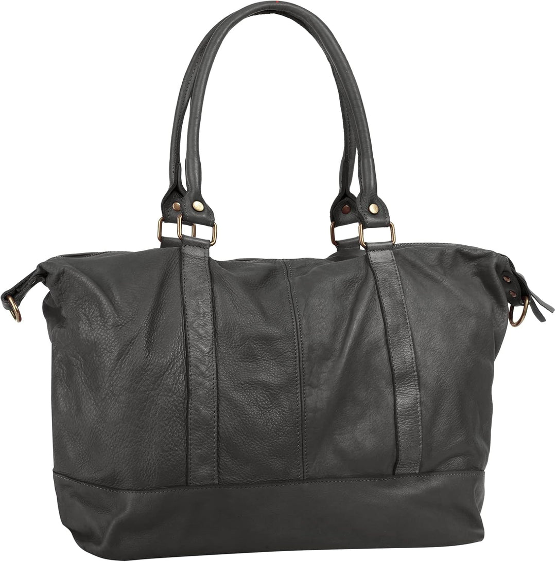 Reisetasche Echt Leder Damen Made in Italy | Weekender mit Schultergurt | Handgepäck mit Reissversch