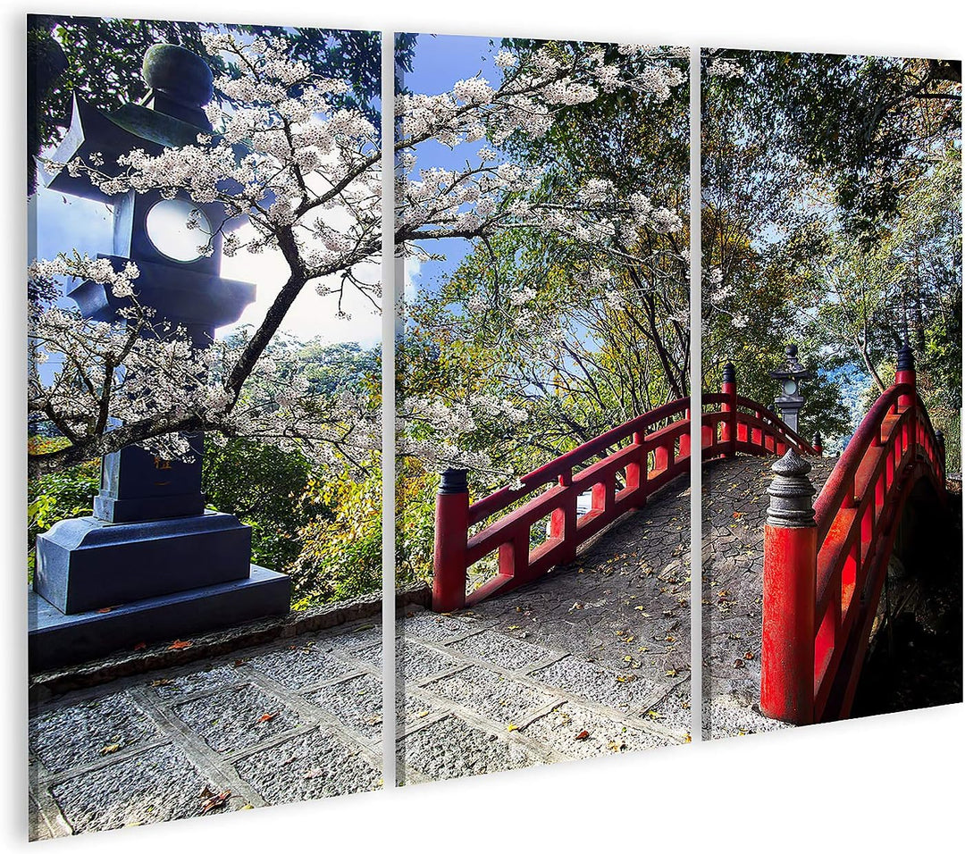 islandburner Bild auf Leinwand Schöne Sakura Im Tempel Bilder Wandbilder Poster Leinwand 130x80cm -