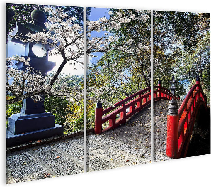 islandburner Bild auf Leinwand Schöne Sakura Im Tempel Bilder Wandbilder Poster Leinwand 130x80cm -