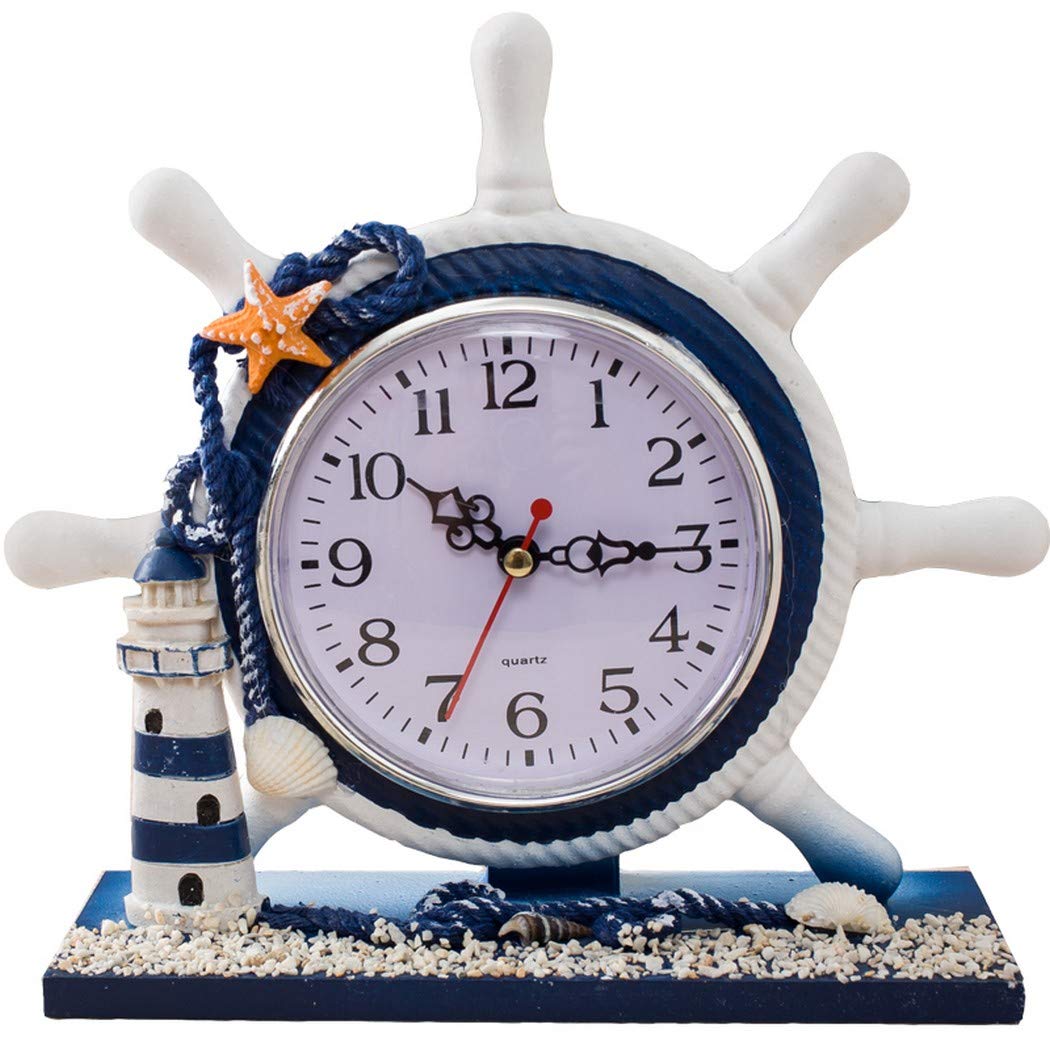 SWHONG Radruder Moderne Tischuhr Mediterran Nicht tickend Kleine Leuchtturm Wanduhren Marine Souveni