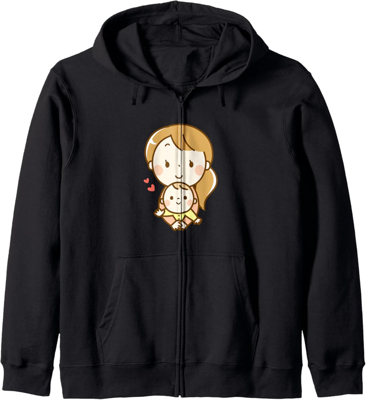 Niedliches Baby und Mutter Kapuzenjacke