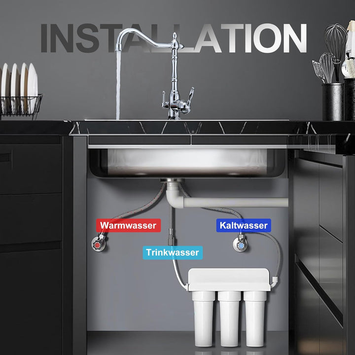 Florenta 3 Wege Wasserhahn Küche, 360° Drehbar Küchenarmatur Messing, 3 in 1 Mischbatterie für Wasse