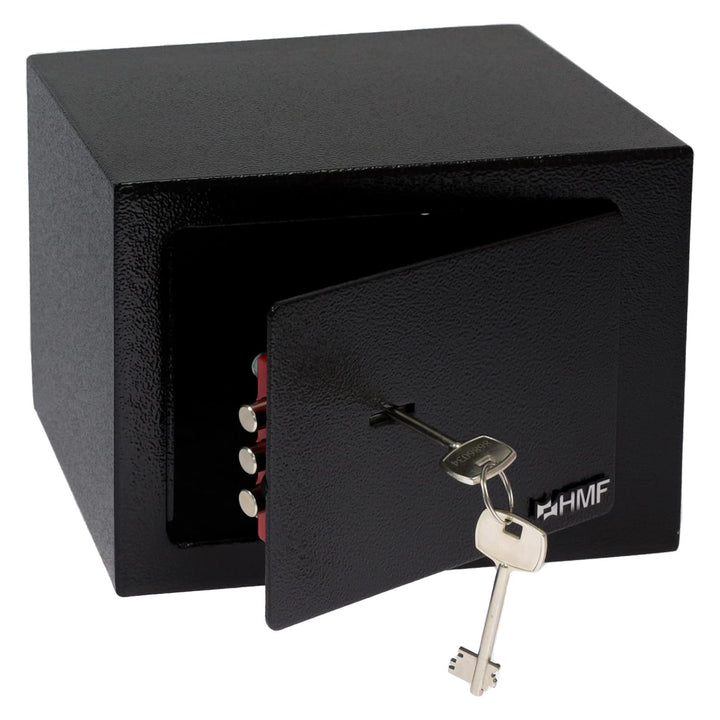 HMF 49216-02 Safe Tresor klein mit Schlüssel, Möbeltresor | 23 x 17 x 17 cm | Schwarz, Schwarz