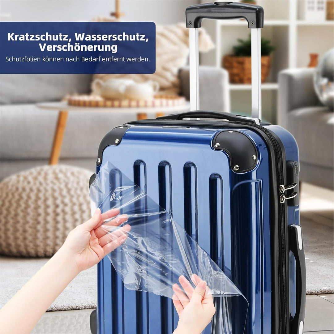BEIBYE Hartschalen Koffer Trolley Rollkoffer Reisekoffer 4 Zwillingsrollen Polycabonat (Blau, Handge