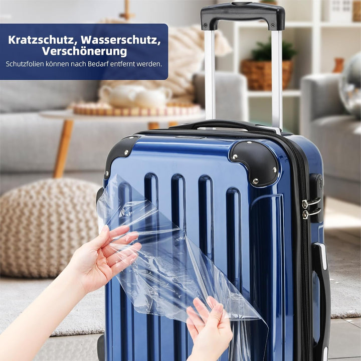 BEIBYE Hartschalen Koffer Trolley Rollkoffer Reisekoffer 4 Zwillingsrollen Polycabonat (Blau, Handge