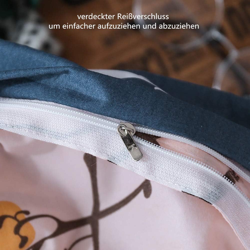 Boqingzhu Bettwäsche 155x220cm mit Blumen Pflanzen Muster Rosa Blau 2 Teilig Weiche Microfaser Bettb