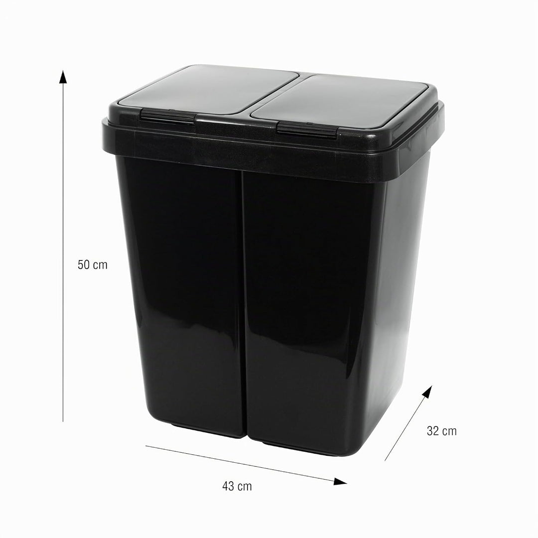 Grizzly Doppelmülleimer 2 x 25l Recycling - Abfallbehälter Mit 2-fach Deckel - Anthrazit Metallic, A