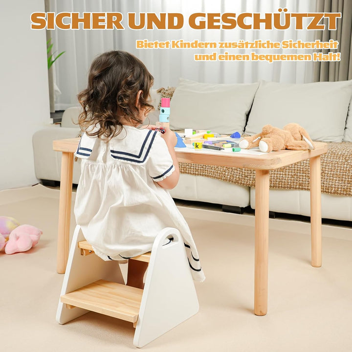2-stufiger Tritthocker für Kinder aus Naturmaterial, Hocker & Trittstuhl Trittpult, Kindertreppe für