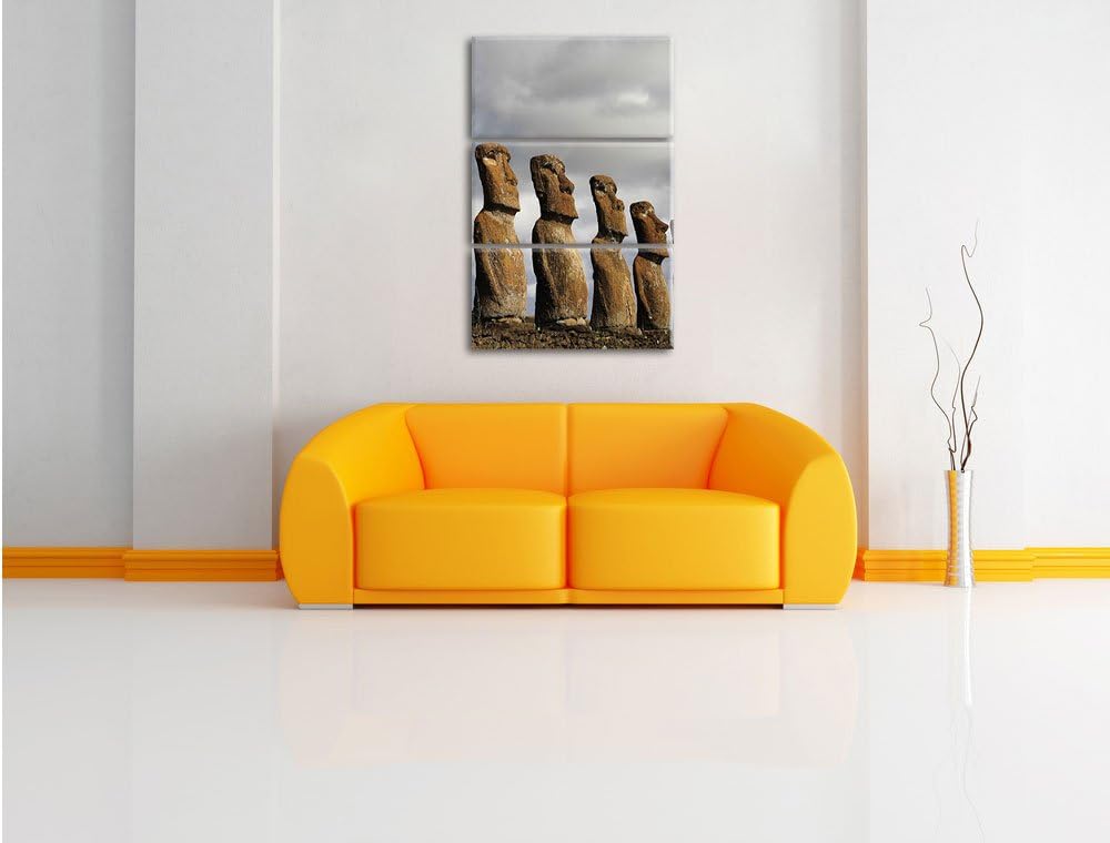 Pixxprint Moai Statuen auf den Osterinseln als Leinwandbild/Grösse: 3 Teilig (120x80) cm/Wandbild/Ku