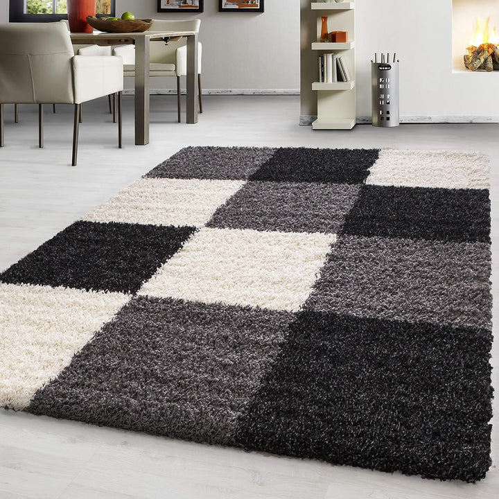 Hochflor Teppich Wohnzimmer Kariertes Design Schlafzimmer Esszimmer Flur Teppich Küchenteppich Weich