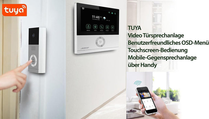 Somikon WLAN Türsprechanlage: WLAN-Full-HD-Video-Gegensprechanlage mit 17,8-cm-Touchscreen (7"), App