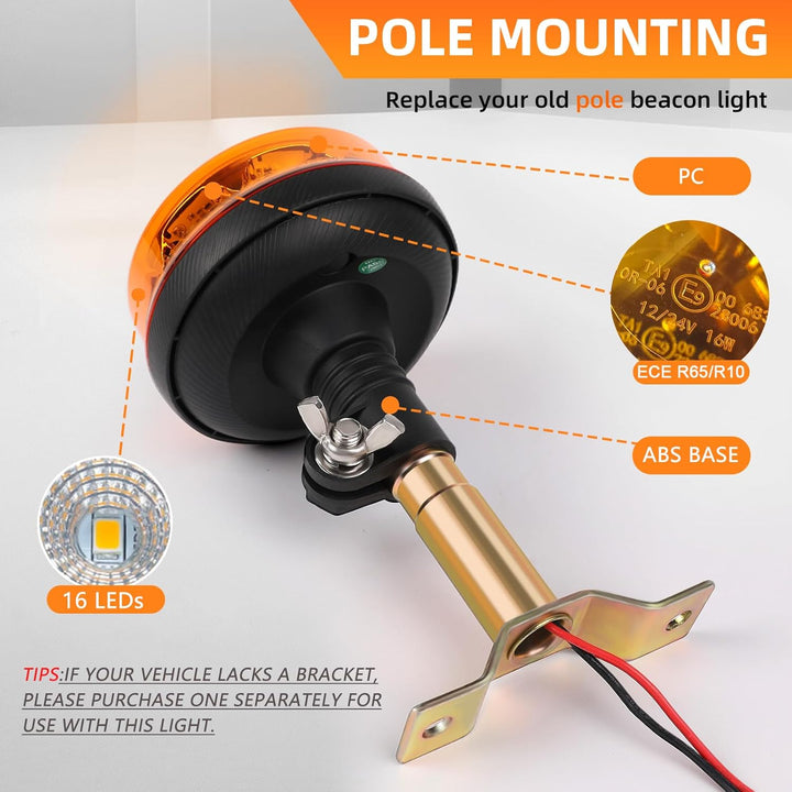 Qiping 12/24V LED Blitz Kennleuchte Orange Warnleuchte Amber Blitzlicht Gelb Strobe Light - ECE E9-g