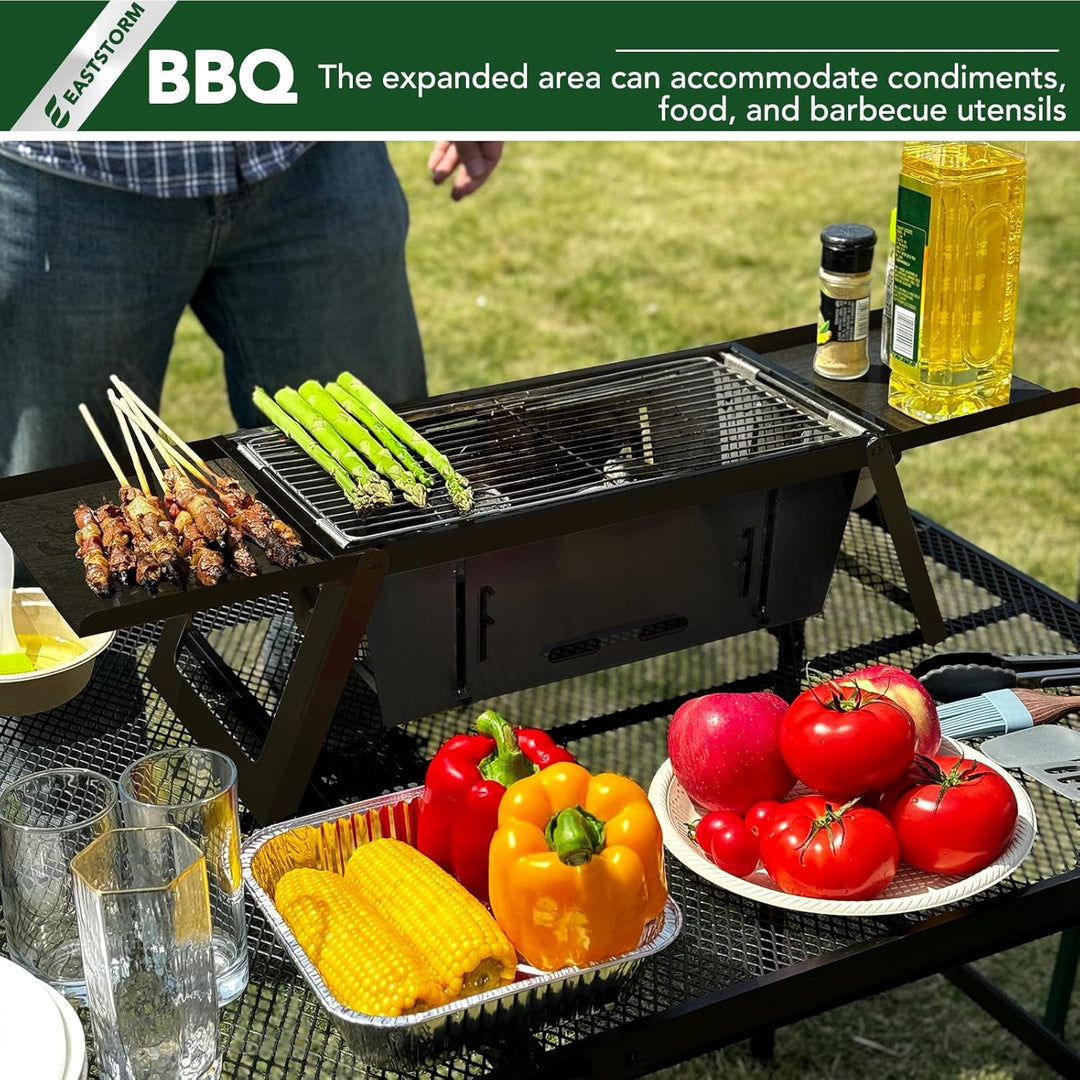 E EASTSTORM Camping Klappgrill Edelstahl– Tragbarer Kleiner Holzkohlegrill mit 4-stufiger Hitze, kla