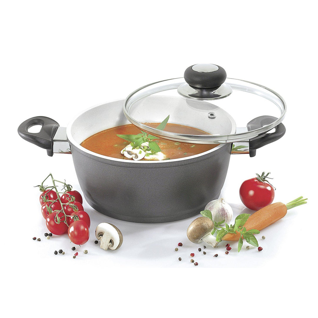 KRÜGER Karl 22024 O Aluguss Fleischtopf mit Glasdeckel Oslo 24 cm, Schwarz, 24 cm