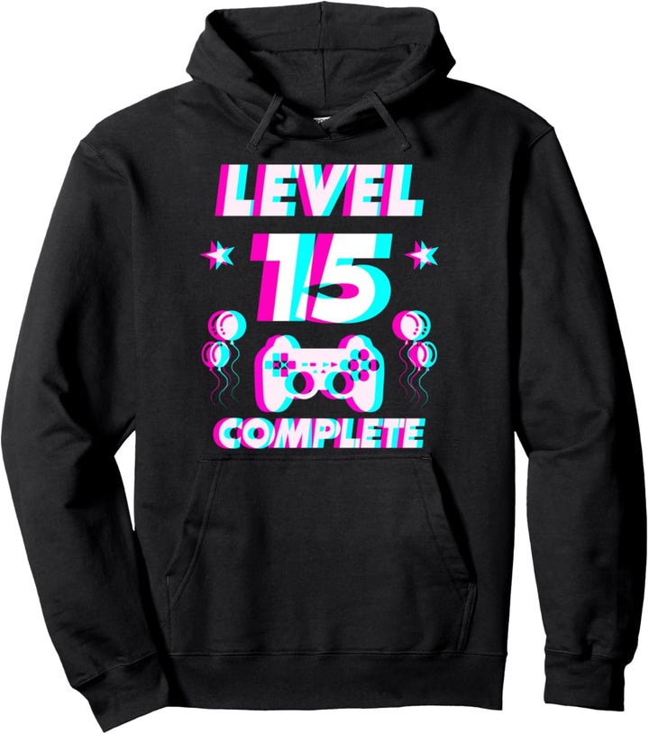 Level 15 Complete 15. Geburtstag - Zocker Gaming Vaporwave Pullover Hoodie