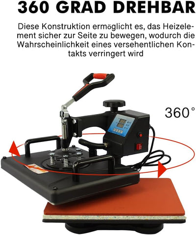 Signzworld Transferpresse Hitzepresse 38x30cm Textilpresse 8 in 1 T-Shirt Heat Press 360 Grad Schwen