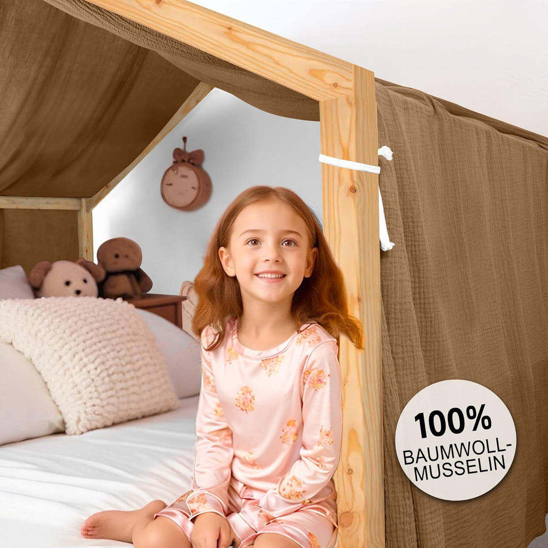 Hausbett Himmel Deko Set, Betthimmel Hausbett aus Musselin - 1 Betthimmel & 1 Wimpelkette, für Junge