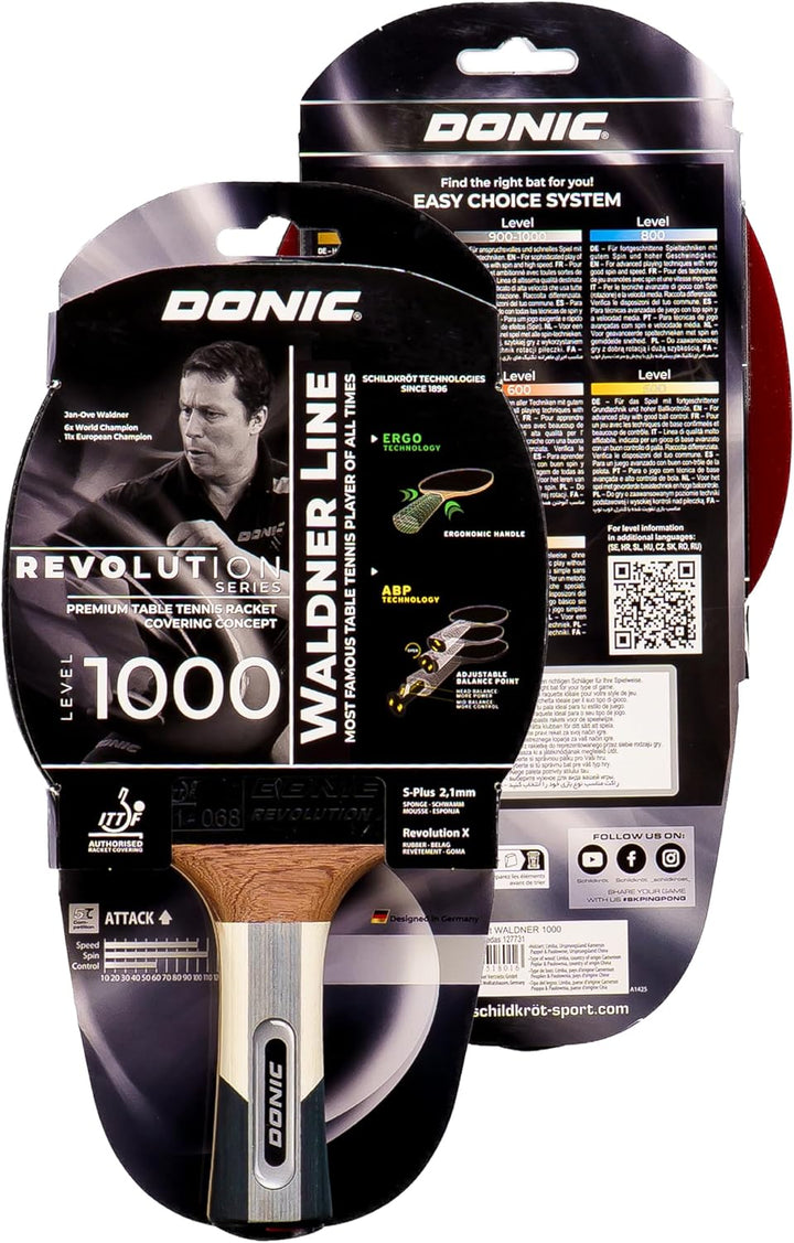 Donic-Schildkröt Tischtennisschläger Waldner 1000, ABP-Griff, 2,1 mm Schwamm, Easy Slick - ITTF Bela