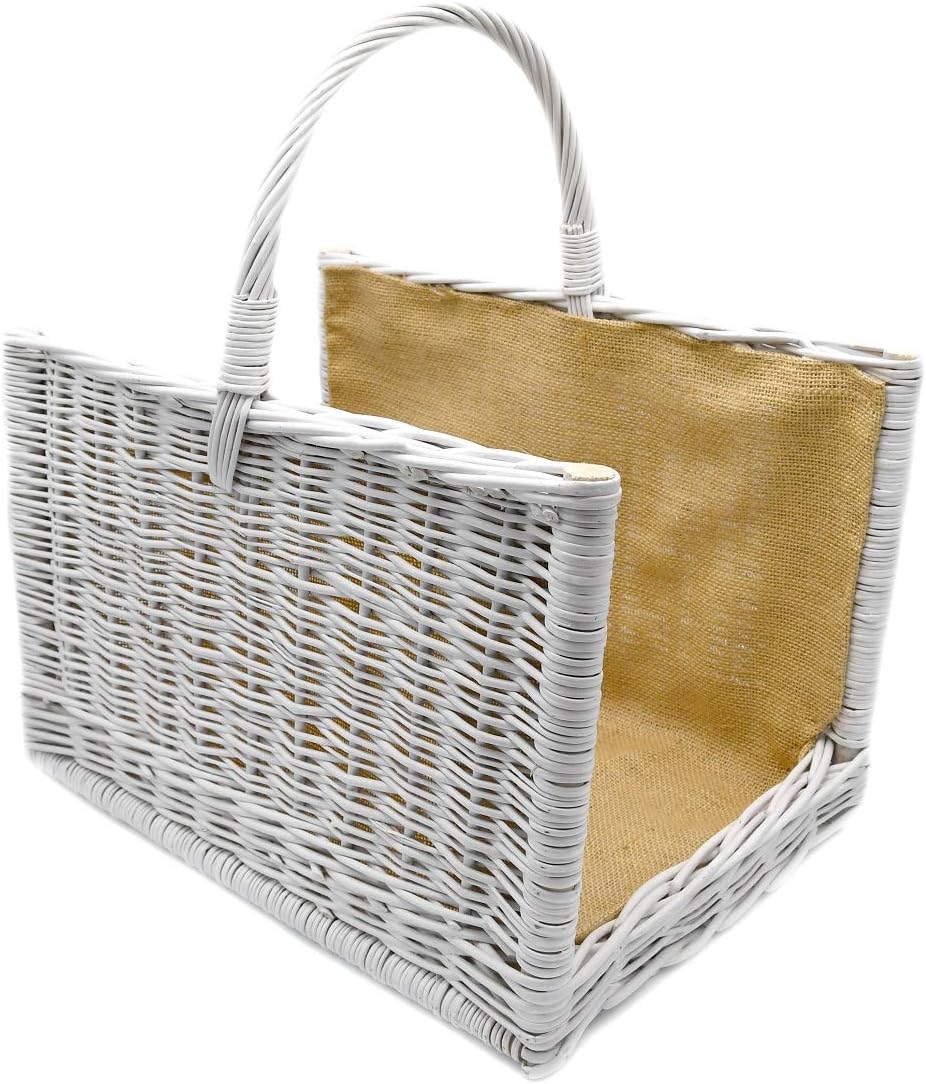 Kaminholzkorb Weidenkorb Korb Tragekorb für Holz verstärkt mit Jute weiss K12-205-WJ-G