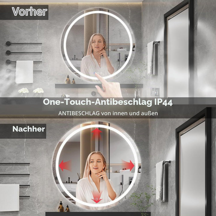Badezimmerspiegel mit Beleuchtung, 80cm Runder Spiegel mit Beleuchtung, Wandspiegel mit Frontbeleuch