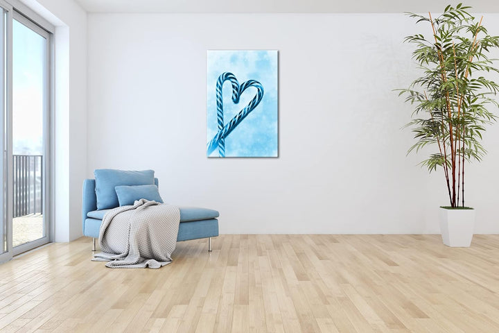 deyoli Zwei bunte Zuckerstangen formen ein Herz Format 80x60 Effekt: Monocrome Blau als Leinwandbild