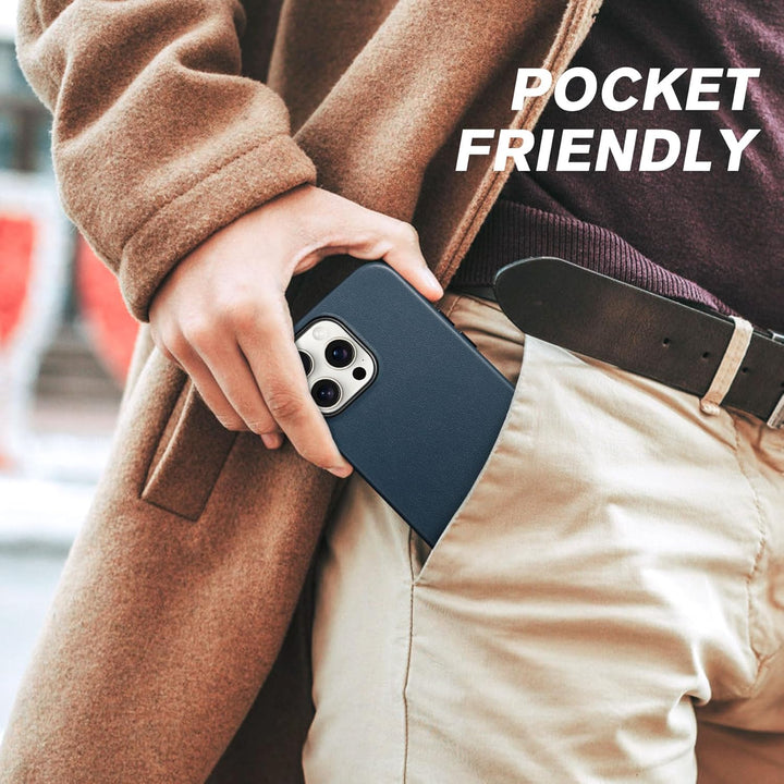 SHIELDON Hülle für iPhone 15 Pro Max Handyhülle Echt Leder Hüllen [Kabellos Laden] [Elegant Aussehen
