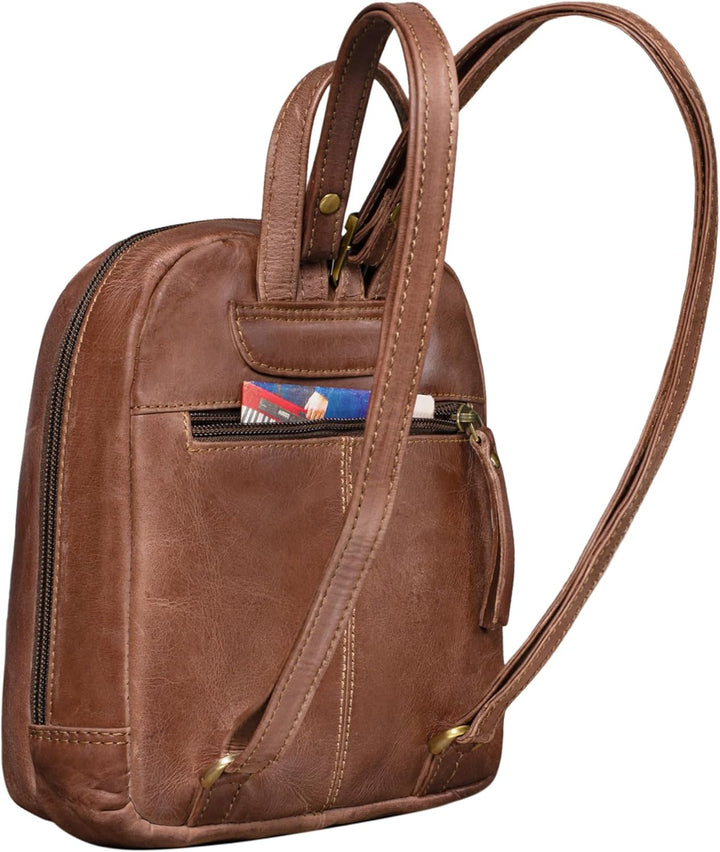 STILORD 'Lia' Mini Rucksack Damen Leder Kleiner Daypack Lederrucksack Vintage Rucksackhandtasche für