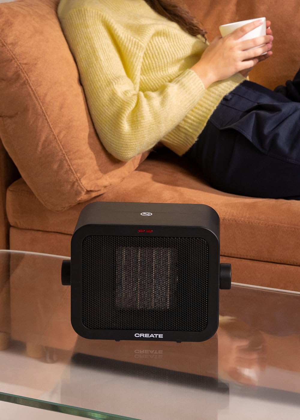 CREATE/WARM BOX/Keramik-Heizkörper Schwarz/Tragbare, Thermostat, 2 Leistungen, PTC-Heizung, Überhitz