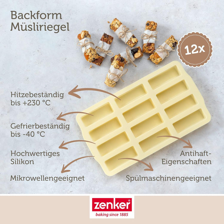 Zenker Müsliriegel Backform 2er-Set – Silikonform zum Backen von insgesamt 24 Riegel – Müsliform aus