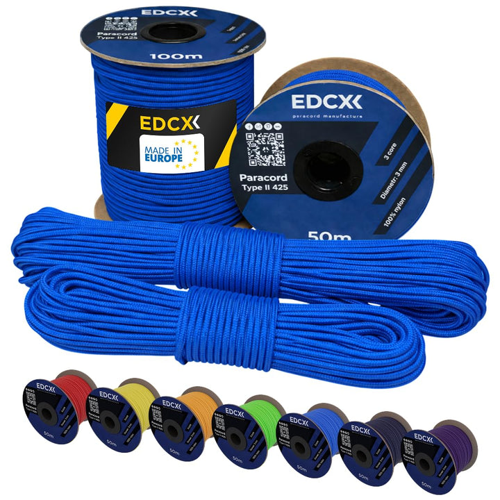 EDCX 3mm Nylon Paracord 425 (50 und 100m) - Typ II, 100% Nylonseil, 3 Litzen Seil, 3mm Nylonseil in
