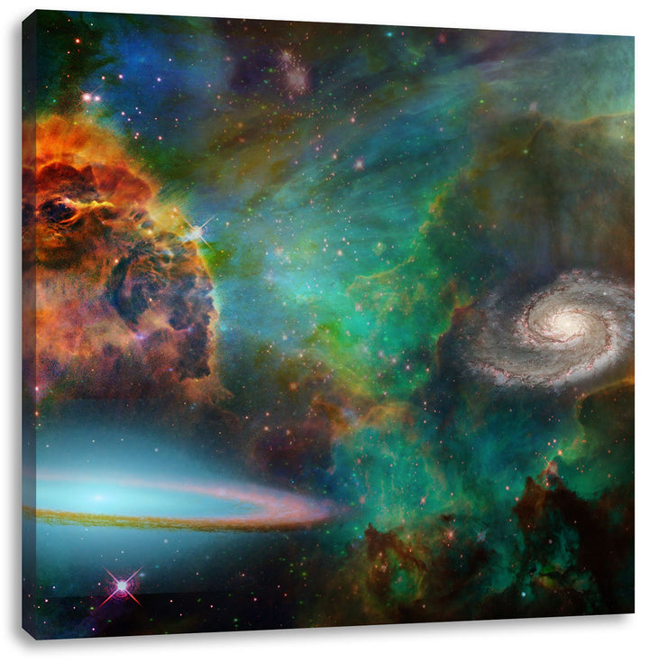 Galaxie mit Sternennebel, Format: 70x70 auf Leinwand, XXL riesige Bilder fertig gerahmt mit Keilrahm