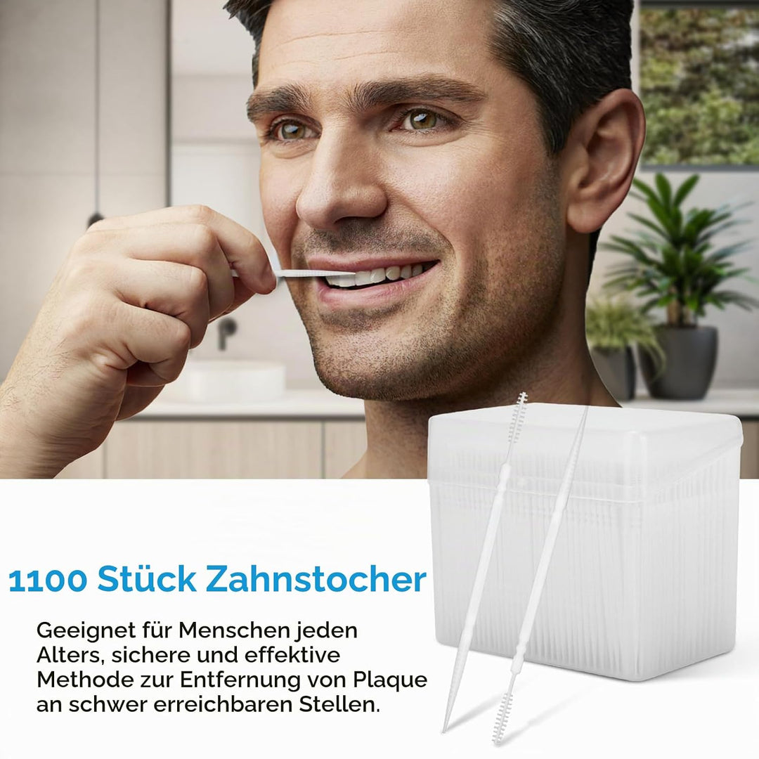 1100 Stück Kunststoff-Zahnstocher, runde Doppelkopf-Zahnstocher, runde Zahnreinigungsseide, Zahnseid
