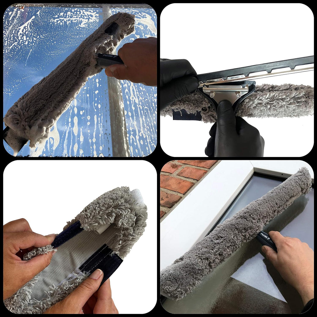 FenWi Kombi Fensterwischer 45/50cm breit für grosse Glas-Flächen mit 2in1 Fensterabzieher & Einwasch