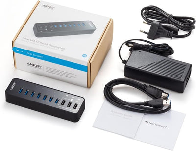 Anker 60W 7-Port USB 3.0 Datenhub mit 3 PowerIQ Ladeports kompatibel mit iPhone, iPad, Samsung, Moto