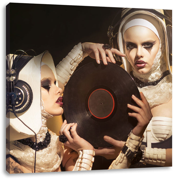 Mysteriöse DJ Frauen, Format: 70x70 auf Leinwand, XXL riesige Bilder fertig gerahmt mit Keilrahmen,