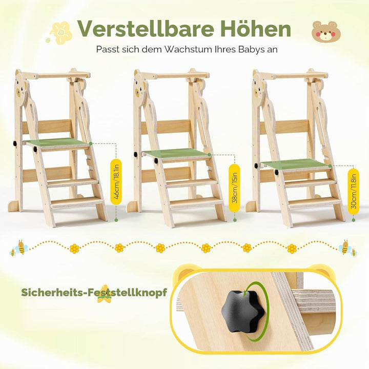 Lernturm ab 1 Jahr,Lernturm klappbar Montessori Learning Tower Holzfarbe,Lernturm Für Kinder, für Kü