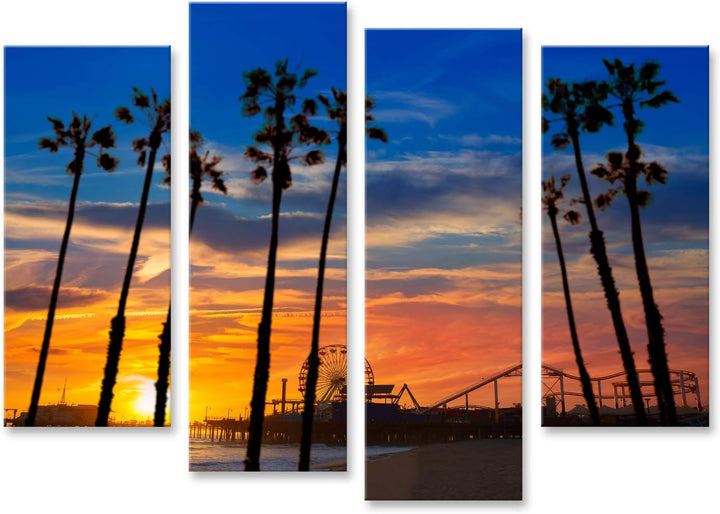 islandburner Prime Bild auf Leinwand Santa Monica Kalifornien Sonnenuntergang Pier Fähren Rad Reflex