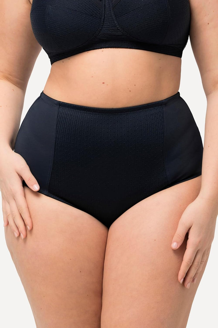 Ulla Popken Damen Miederhose, High Waist, Jacquard-Einsatz Slip 42-44 Nachtblau, 42-44 Nachtblau