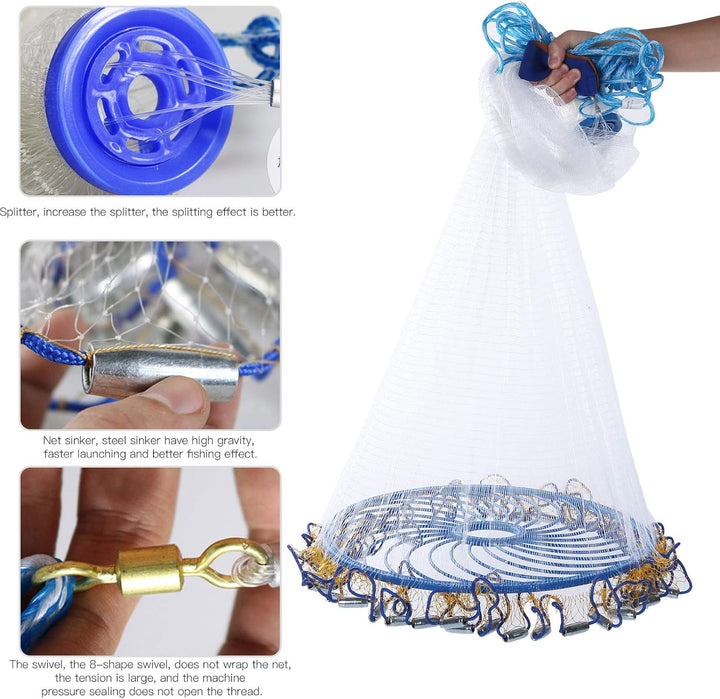 Wurfnetz Zum Fischen, Tragbares Fischernetz, Nylon Mesh Fischnetz zum Fangen von Angelnetz Angelzube