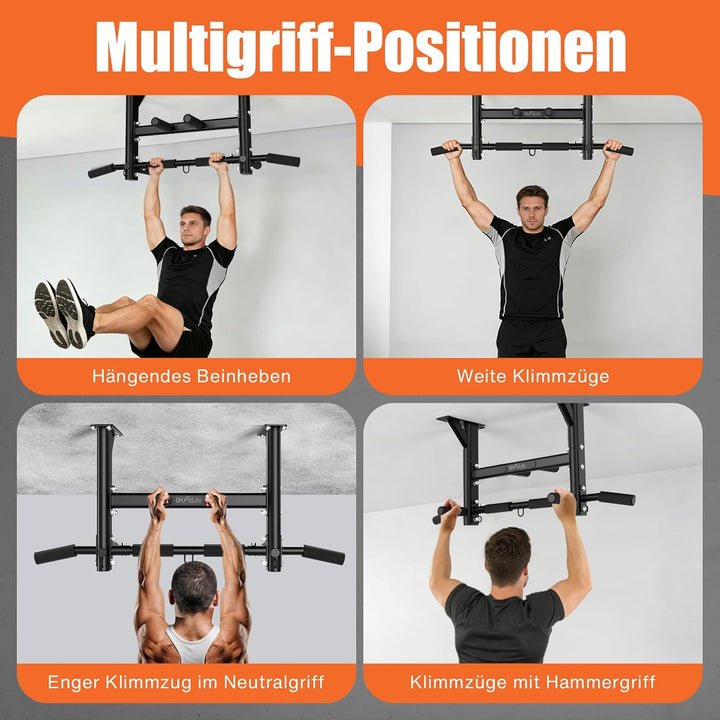 DH FitLife Klimmzugstange Deckenmontage 4in1 bis 200kg, Multifunktionale Pull Up Bar für Zuhause, 8