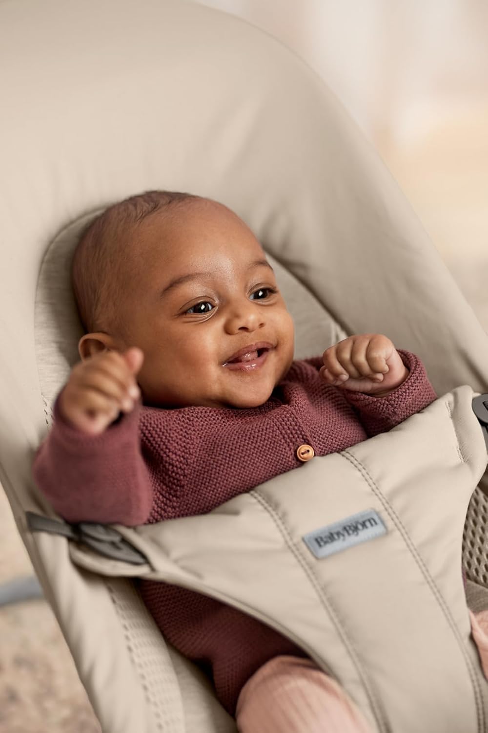 BabyBjörn Babywippe Balance Soft, Gewebt/Jersey, Tri-Fabric, Sandgrau